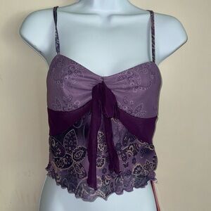 SHEIN ICON Paisley Print Bow Front Lettuce Trim Cami Top